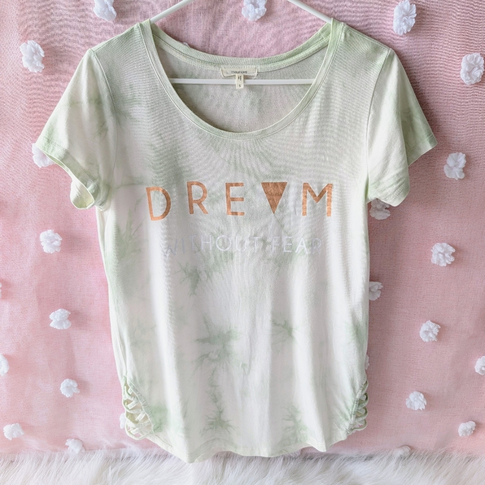 Maurices, Dream Without Fear Tee, Green White Gold Tie Dye, Women's Small